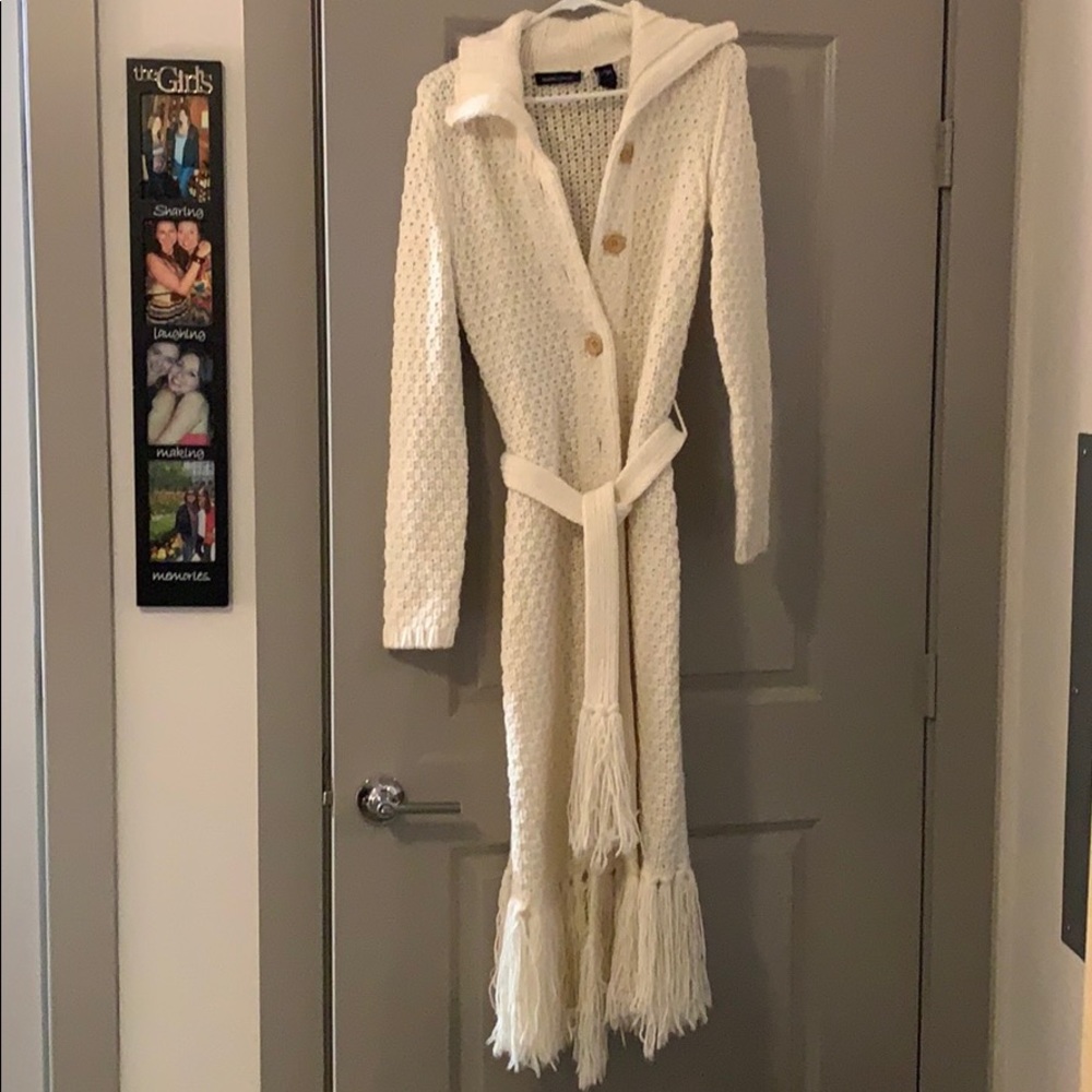 INC long heavy crochet coat